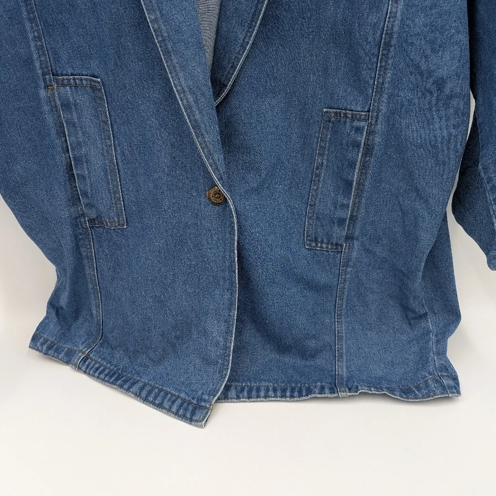 Vintage CMC Women's Denim Blazer Jacket Oversized Coat Small Retro Made In US